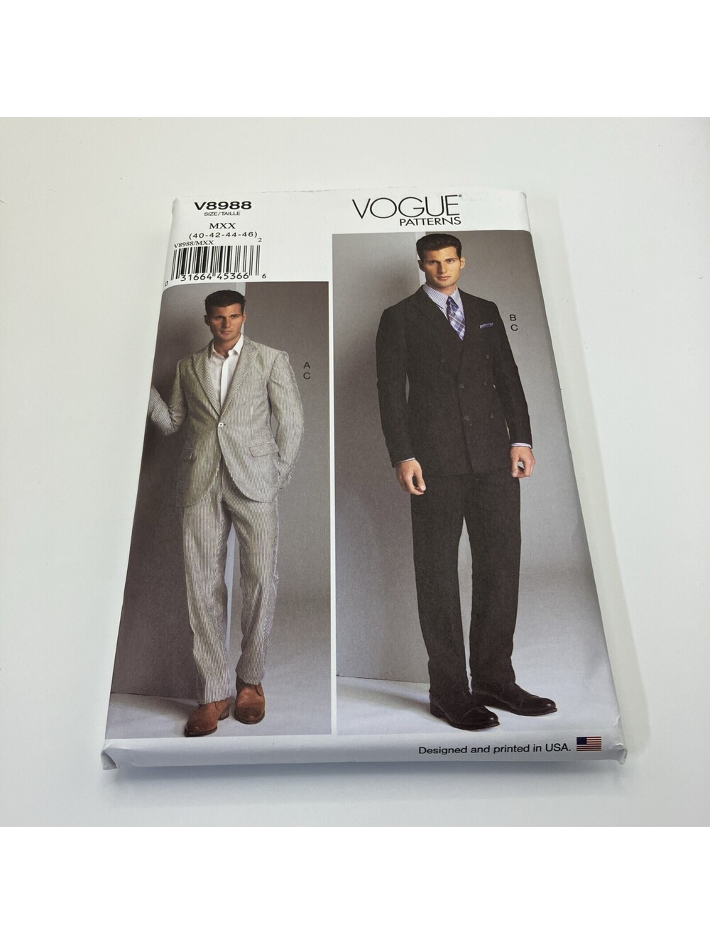 Vogue 8988 Single or Double Breasted Fitted Unlined Jacket, Fitted Pants Pattern